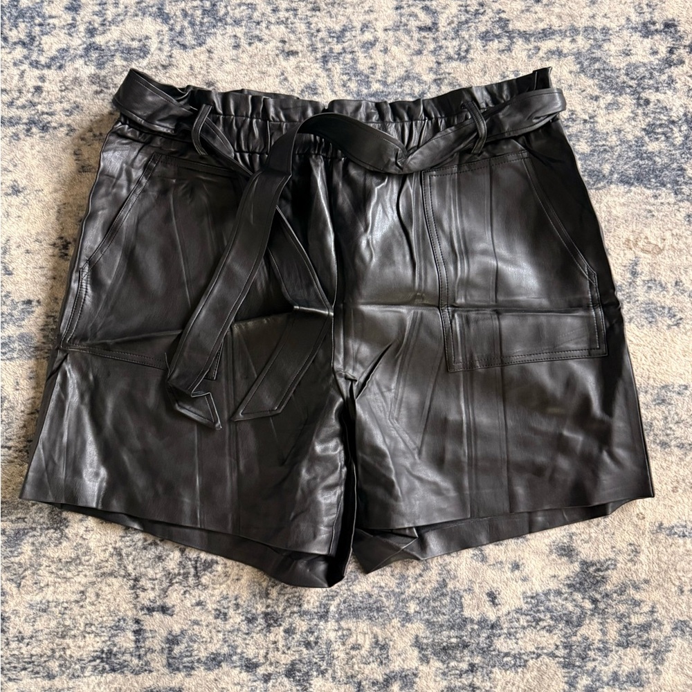 Eloquii Black Leather Cargo Shorts